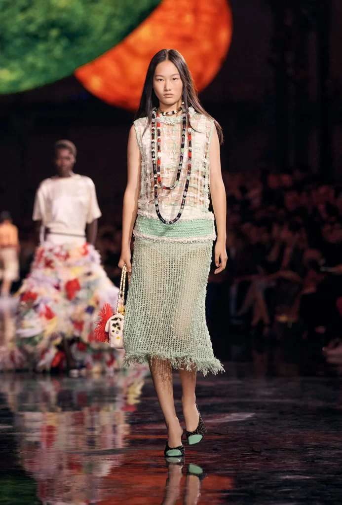 Chanel Spring Summer 2026 Look 76 Top and Skirt Green and White Runway Photography