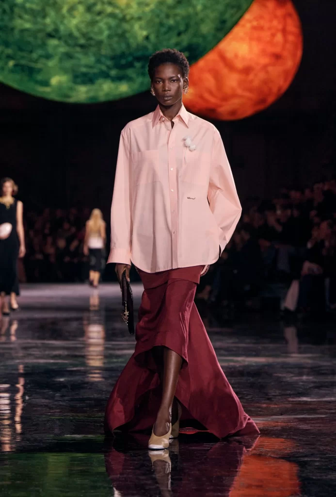 Chanel Spring Summer 2026 Look 17 Top and Trousers Light Pink and Maroon Runway Photography