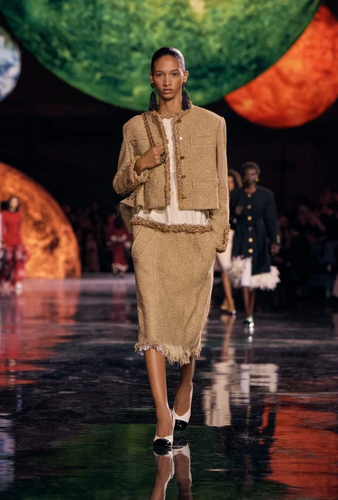 Chanel Spring Summer 2026 Look 32 Tweed Jacket and Skirt Beige and White Runway Photography