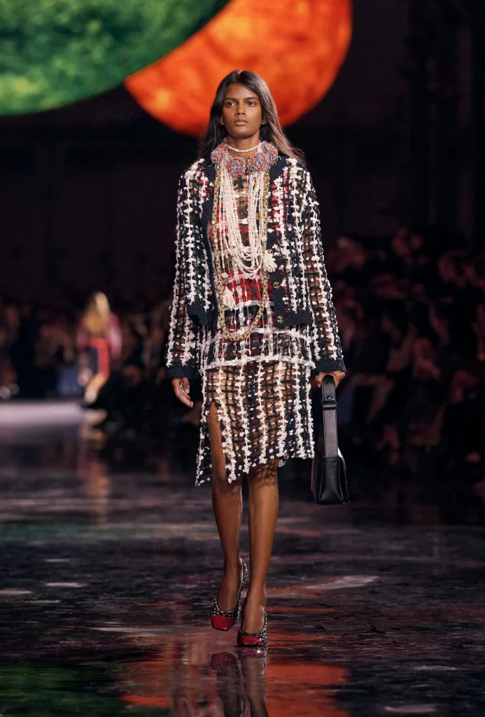 Chanel Spring Summer 2026 Look 72 Tweed Jacket and Skirt Black and White Runway Photography