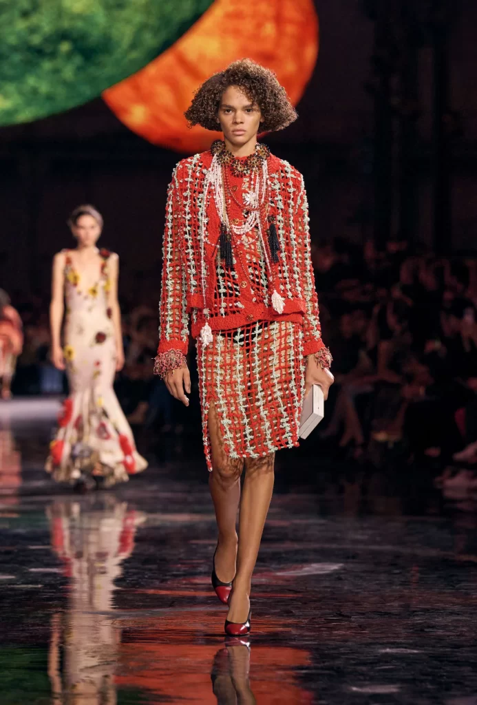 Chanel Spring Summer 2026 Look 73 Tweed Jacket and Skirt Red and White Runway Photography
