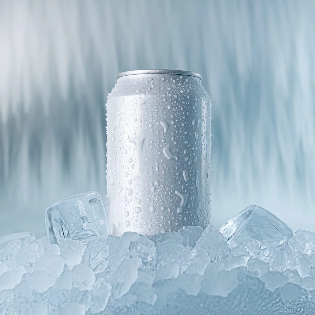 Chilled Silver Can Mockup On Ice