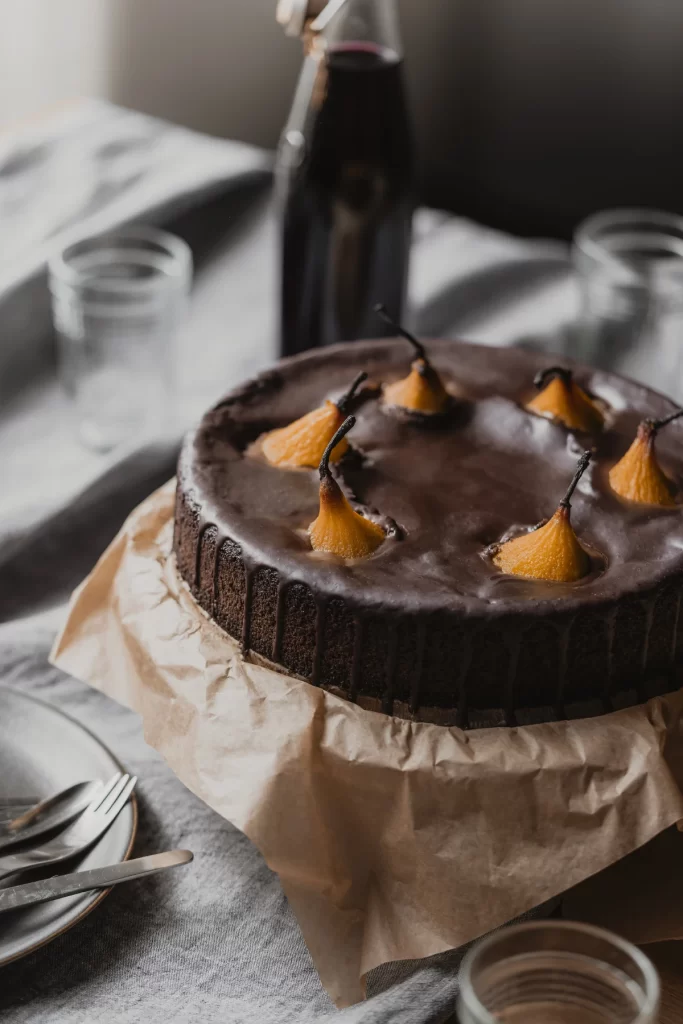 Chocolate Cake with Poached Pear Dessert Photography