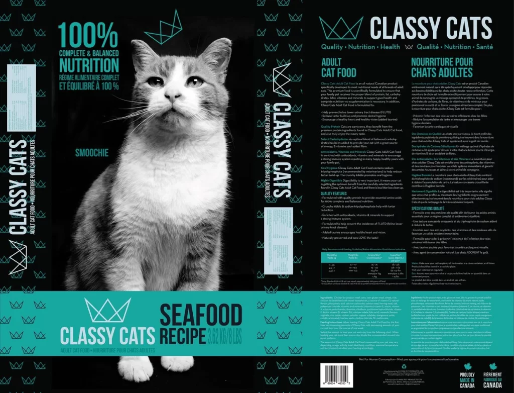Classy Cats Seafood Recipe Cat Food Packaging
