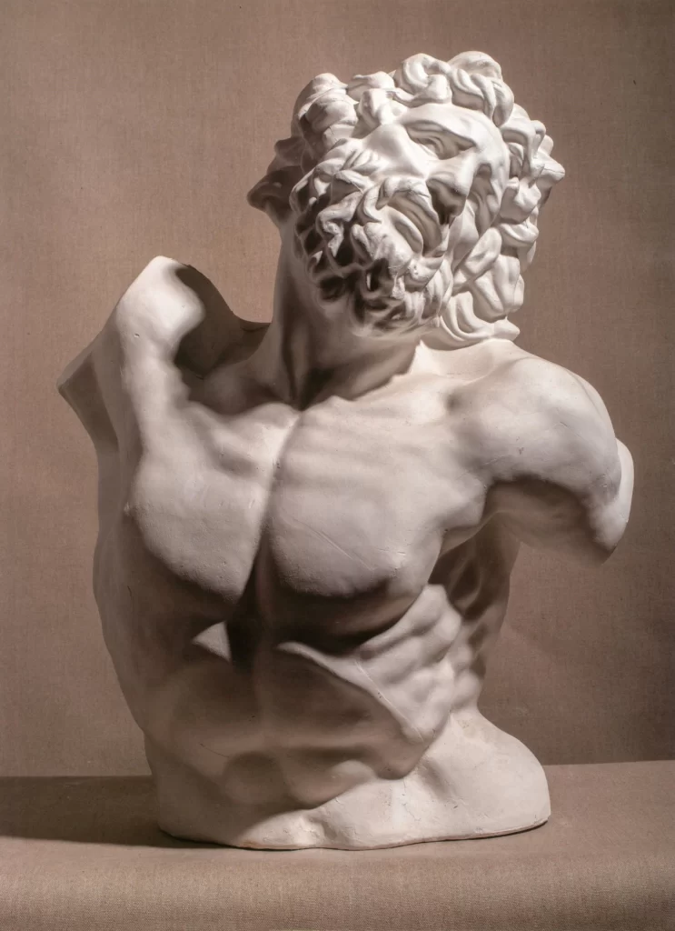 Curly Hair Plaster Bust Three Quarter View