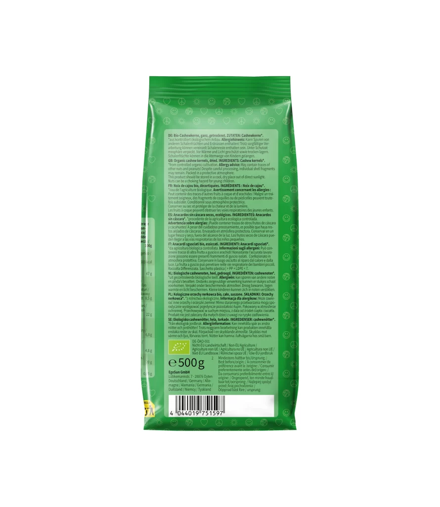EcoSun GmbH Green Pouch With Detailed Ingredient Information And Nutritional Facts