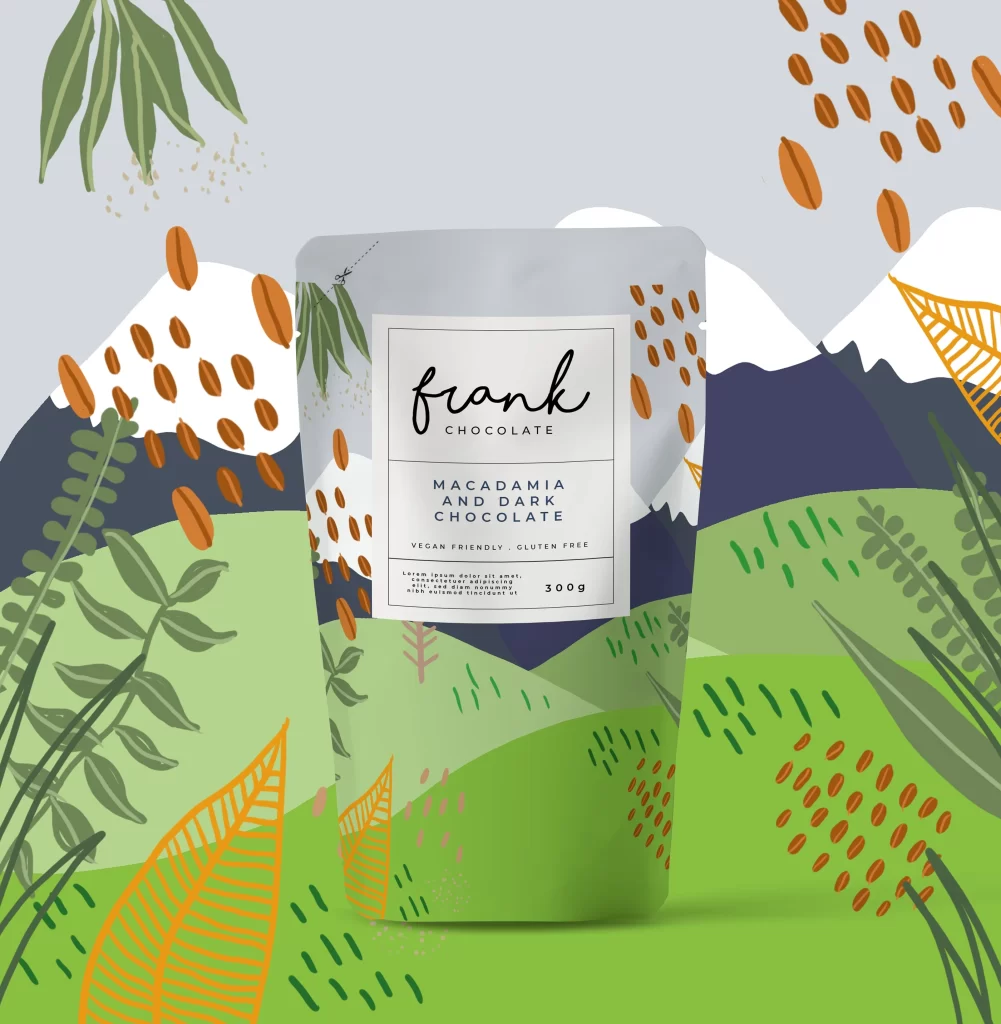 Frank Chocolate Macadamia Dark Chocolate Packaging