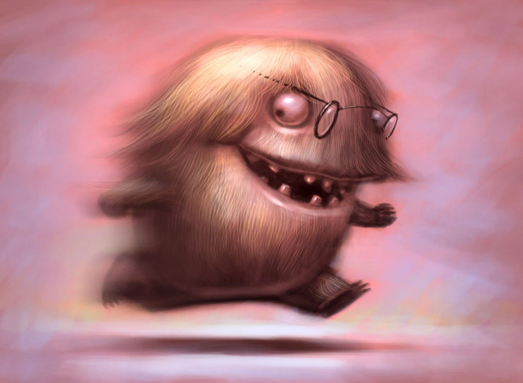 Furry Monster With Glasses Running Digital Illustration