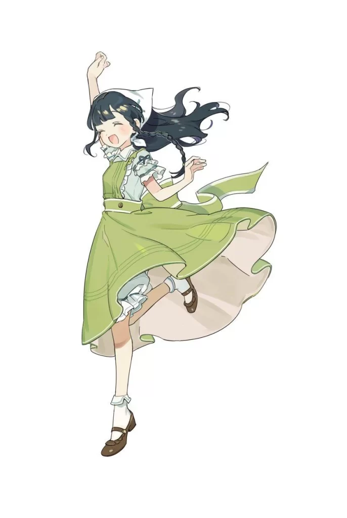 Cartoon Girl in Green Dress Illustration Reference