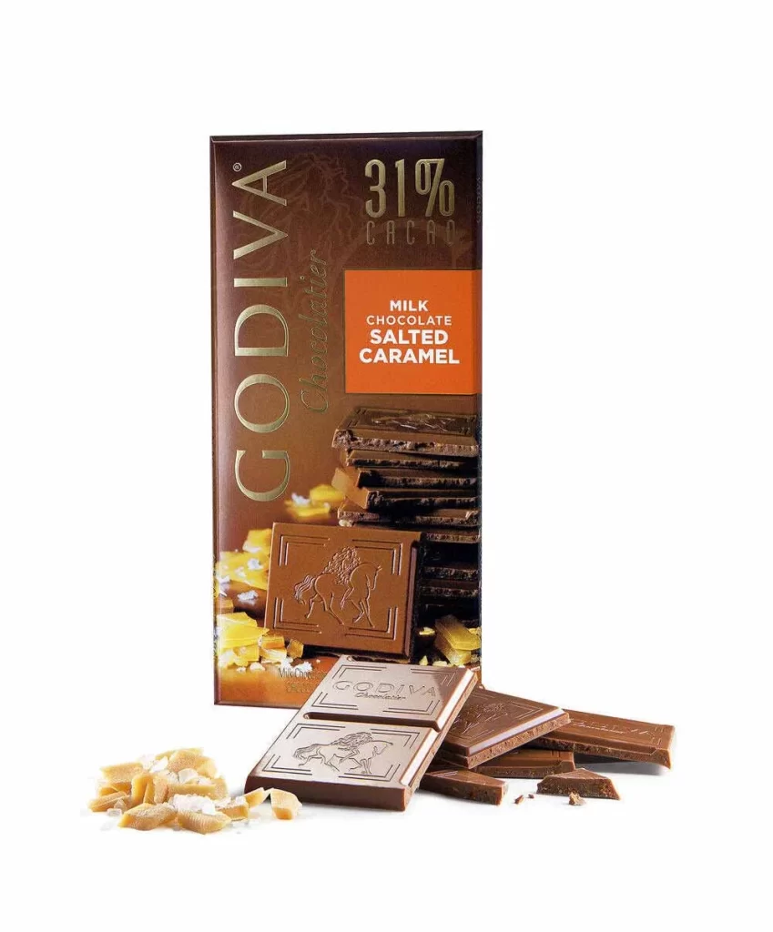 Godiva Large 31 Milk Chocolate Salted Caramel Bar Set of 20 Packaging