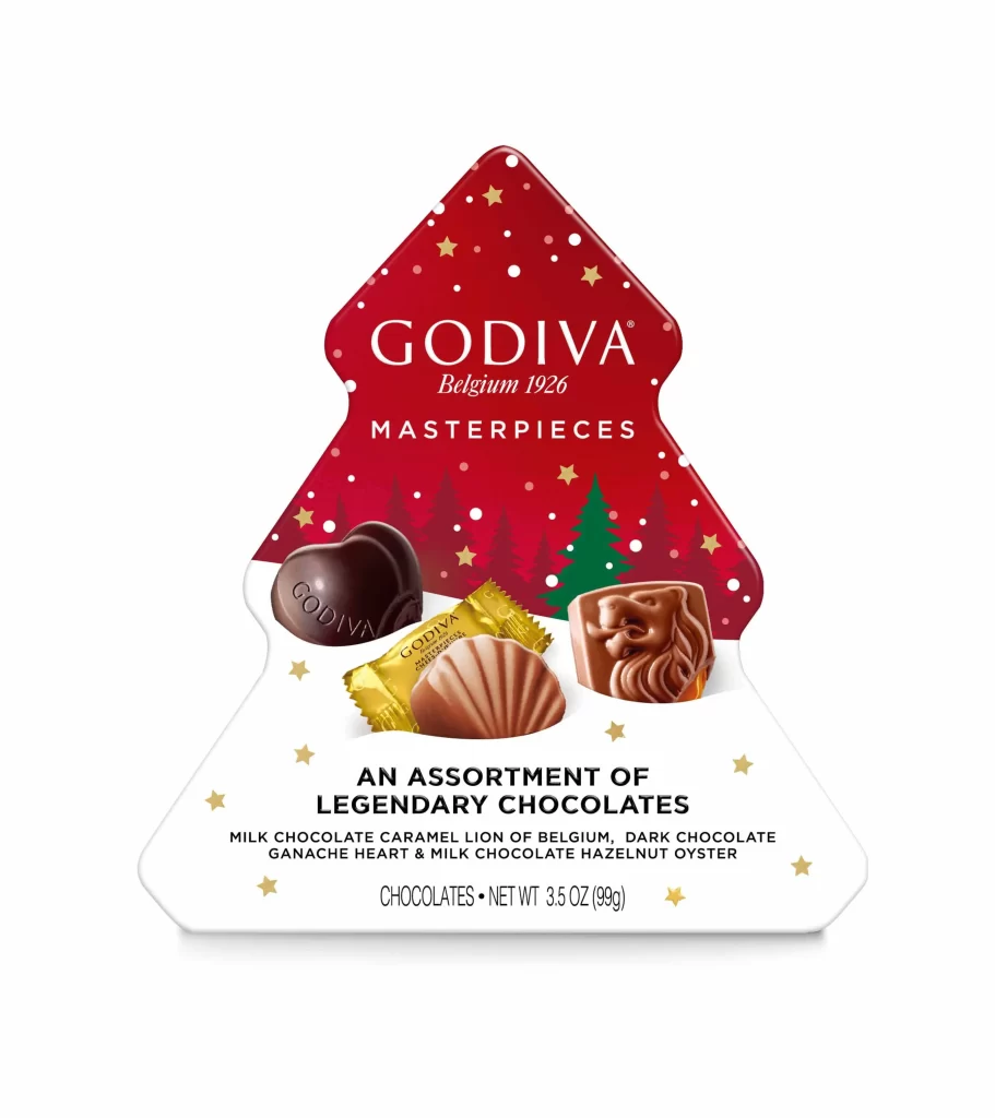 Godiva Masterpieces Holiday Tree Tin 12pc. Packaging