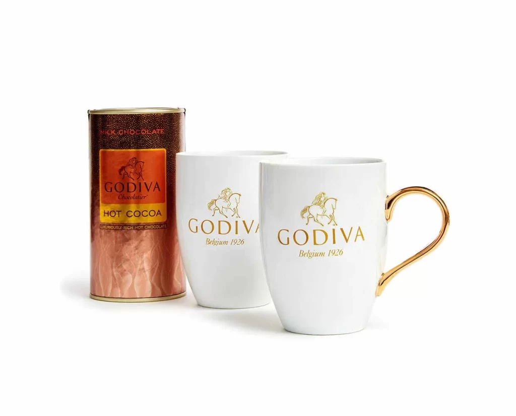 Godiva Milk Chocolate Cocoa Mug Gift Set Gold Ribbon Packaging