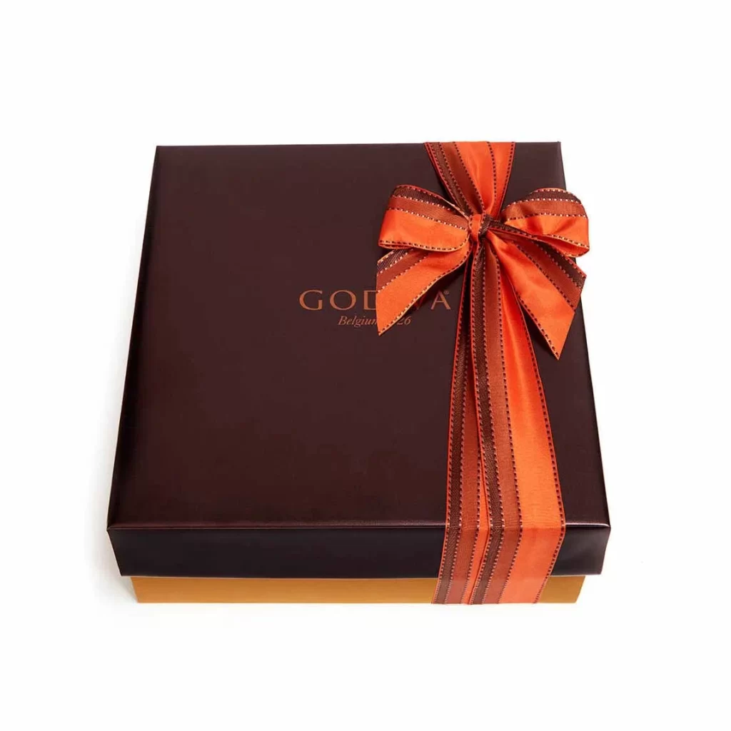 Godiva Milk Chocolate Cocoa Mug Gift Set Orange Brown Ribbon Packaging