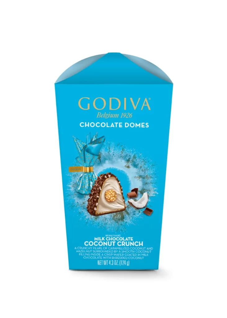 Godiva Milk Chocolate Coconut Crunch Domes Set of 6 4.3 oz each Packaging