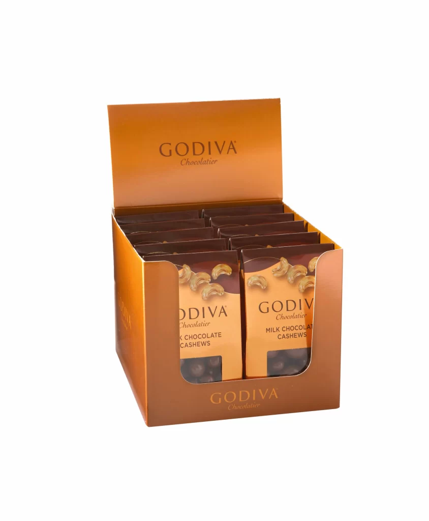 Godiva Milk Chocolate Covered Whole Cashews Set of 30 Packaging