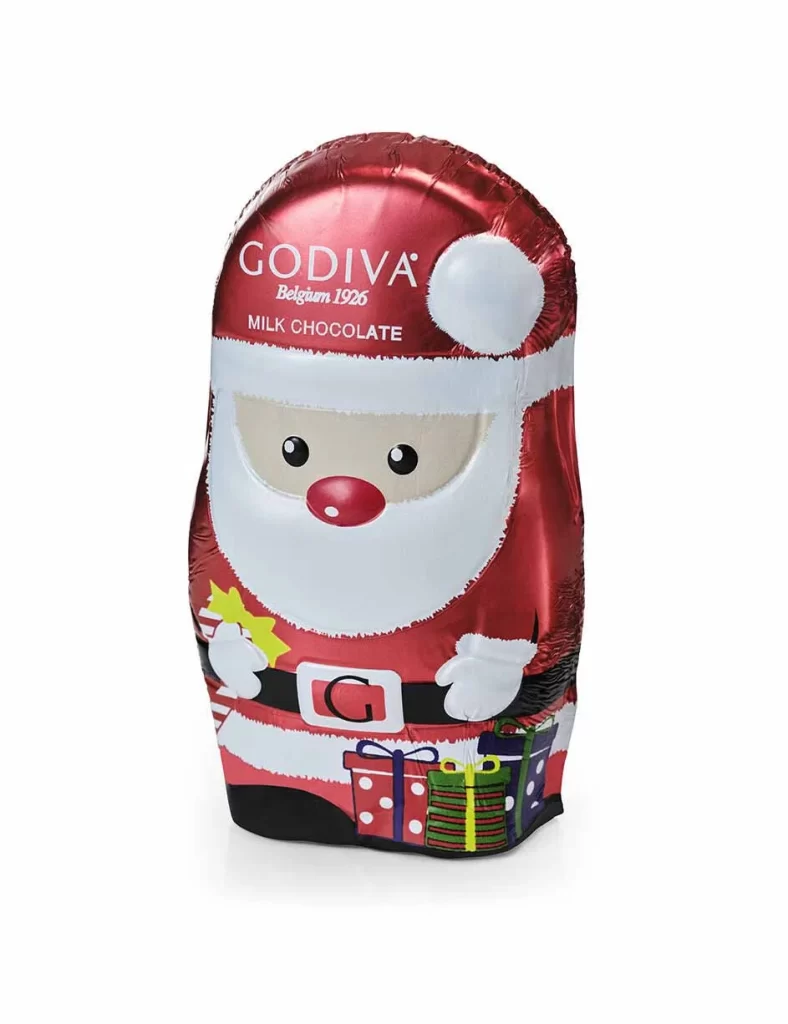 Godiva Milk Chocolate Foil Wrapped Santas Set of 6 Packaging
