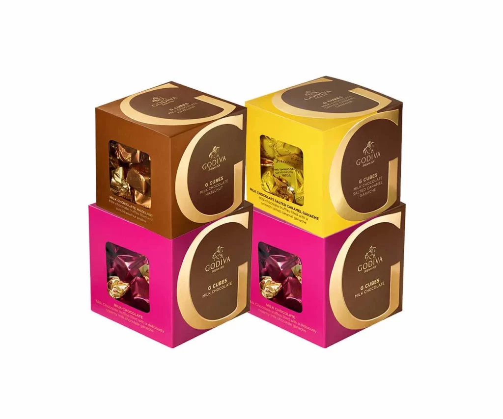 Godiva Milk Chocolate G Cube Sampler Set of 4 22 pcs. each Packaging