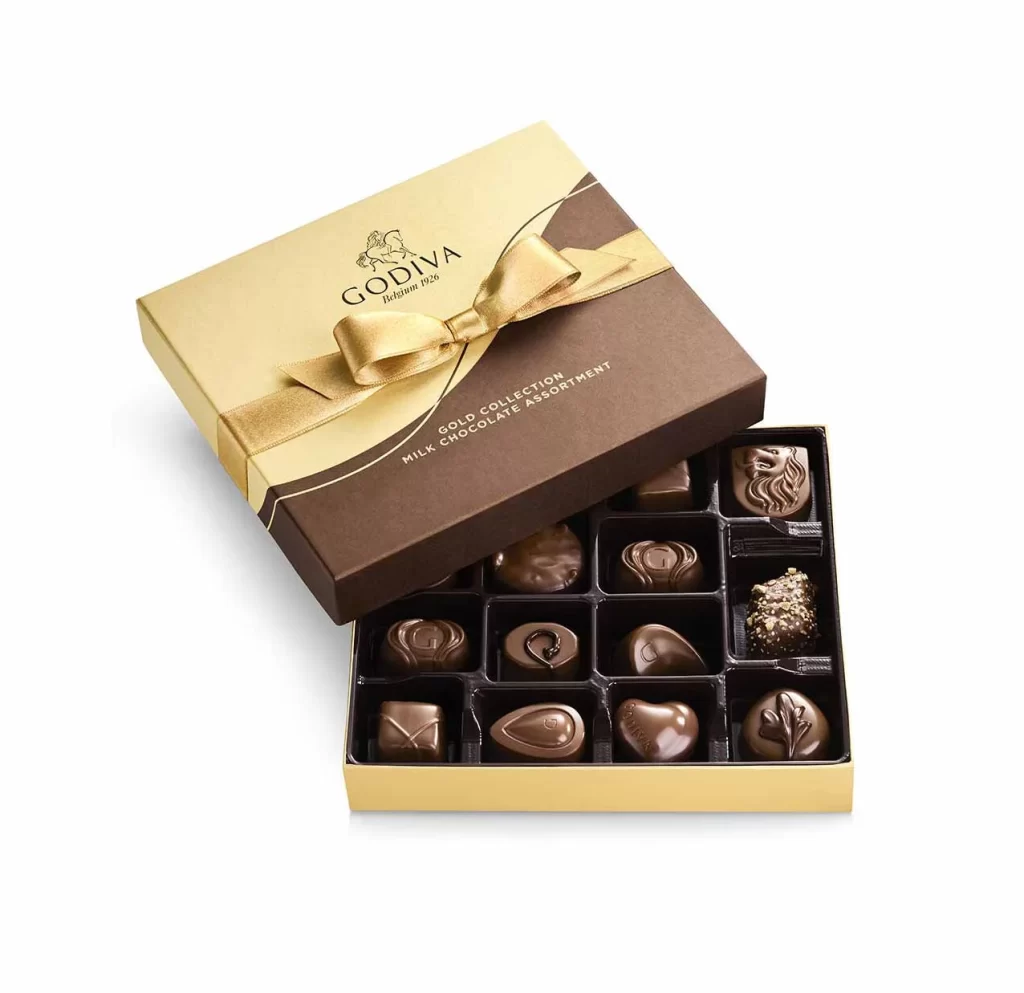 Godiva Milk Chocolate Gift Box Gold Ribbon 15 pc. Set of 2 Packaging