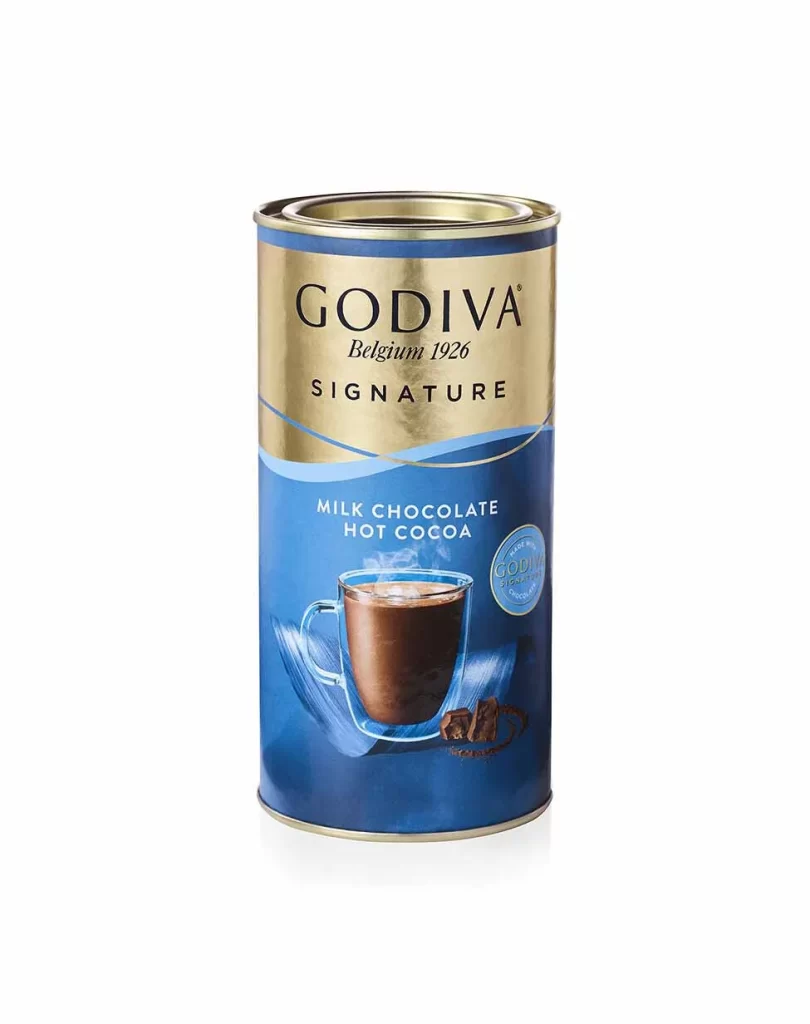 Godiva Milk Chocolate Hot Cocoa Canister 11 Servings Packaging