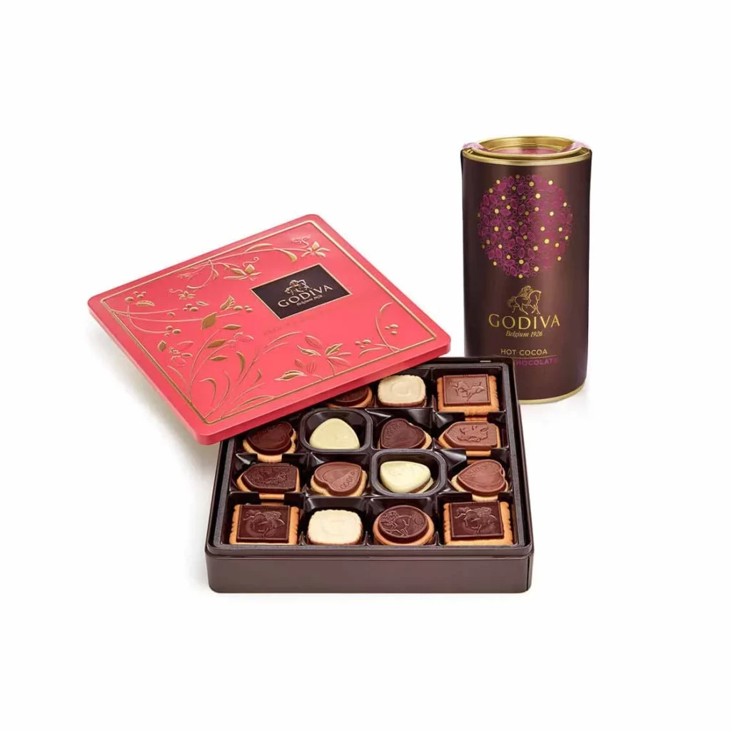 Godiva Milk Chocolate Hot Cocoa Tin Biscuit Tin 46 pc. Packaging