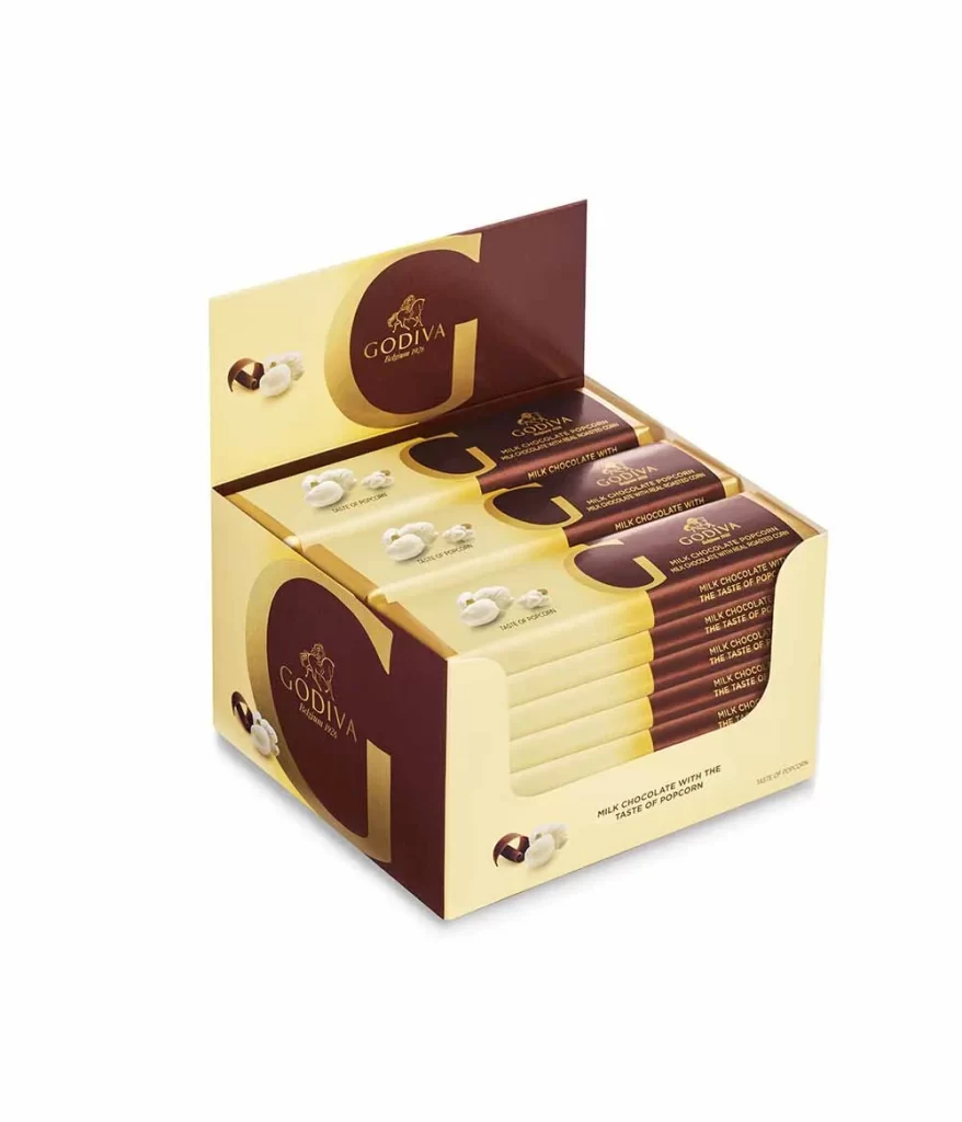 Godiva Milk Chocolate with the Taste of Popcorn Bar Set of 24 1.5 oz each Packaging
