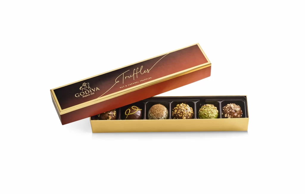 Godiva Nut Lovers Truffle Flight 6 pc. Packaging