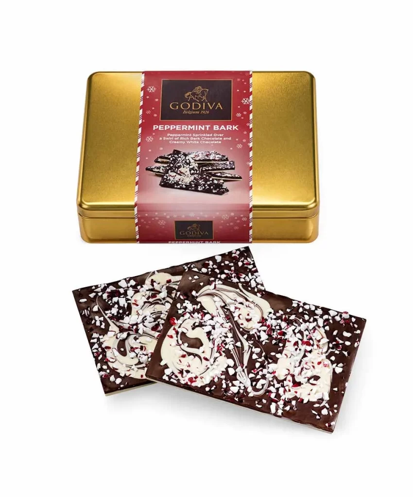 Godiva Peppermint Bark Tin Packaging
