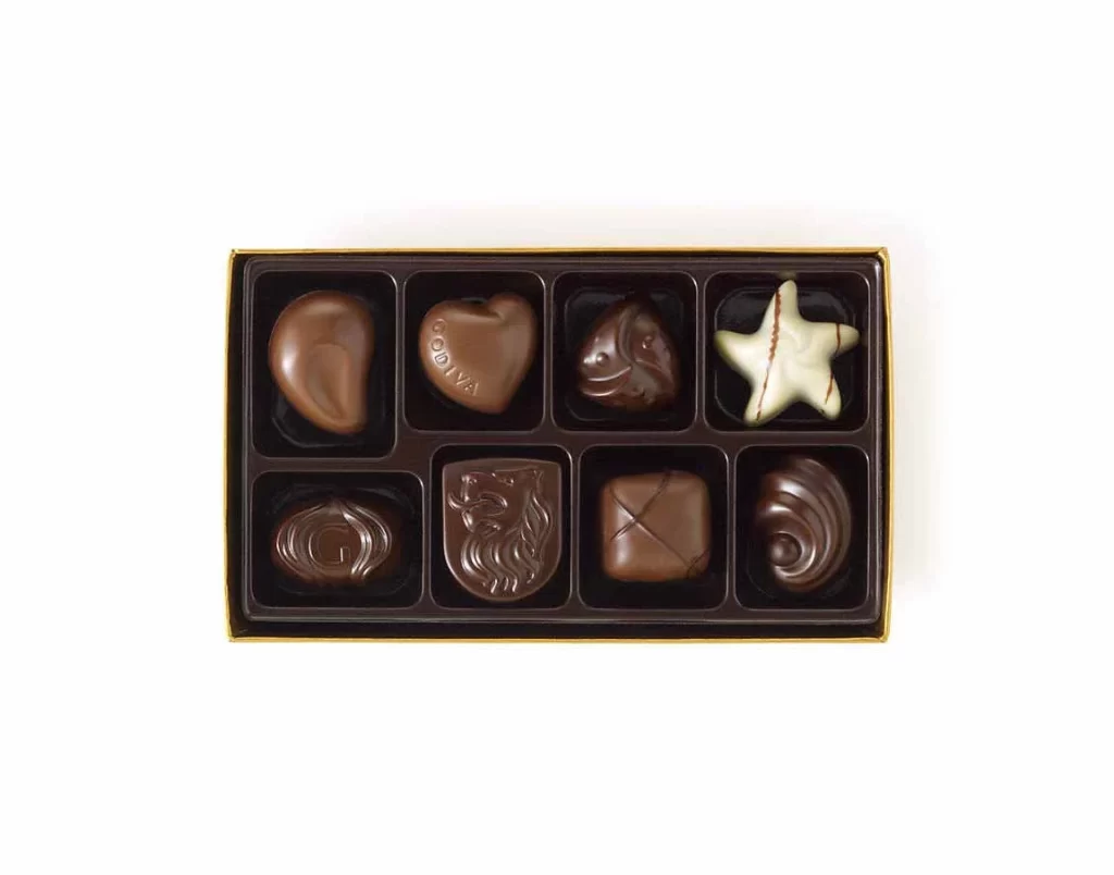 Godiva Sparkly and Bright Tray with Gold Gift box 8 pc. Packaging