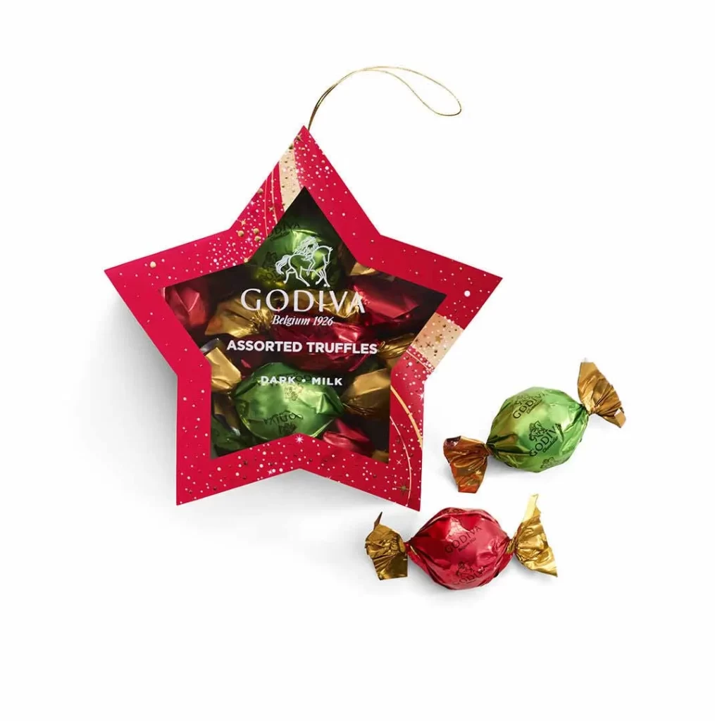 Godiva Star Ornament with Wrapped Truffles 10 pc. Packaging