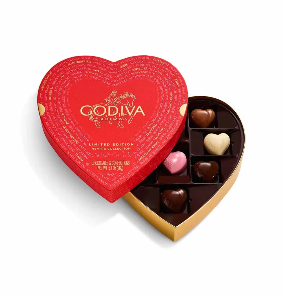 Godiva Valentines Day Heart-Shaped Gift Box 9pc. Packaging