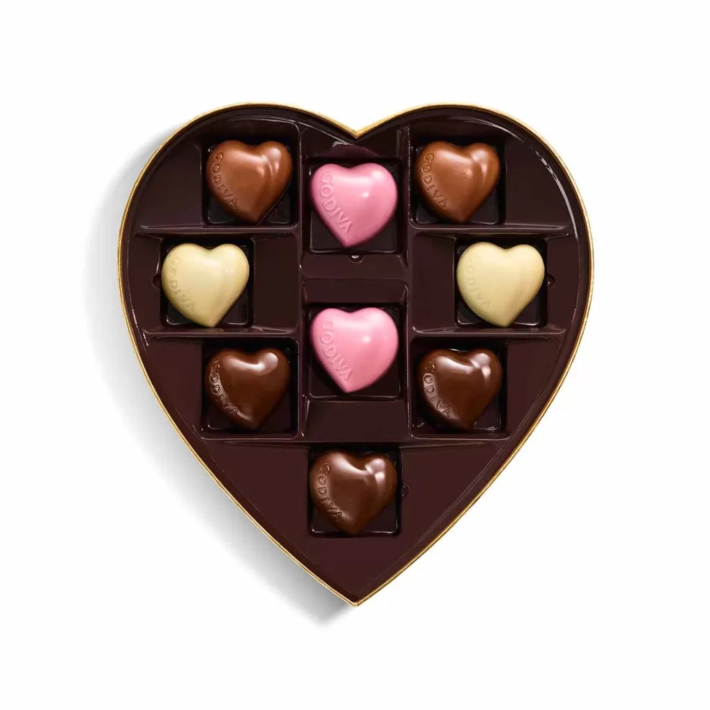 Godiva Valentines Day Heart-Shaped Gift Box 9pc. Packaging