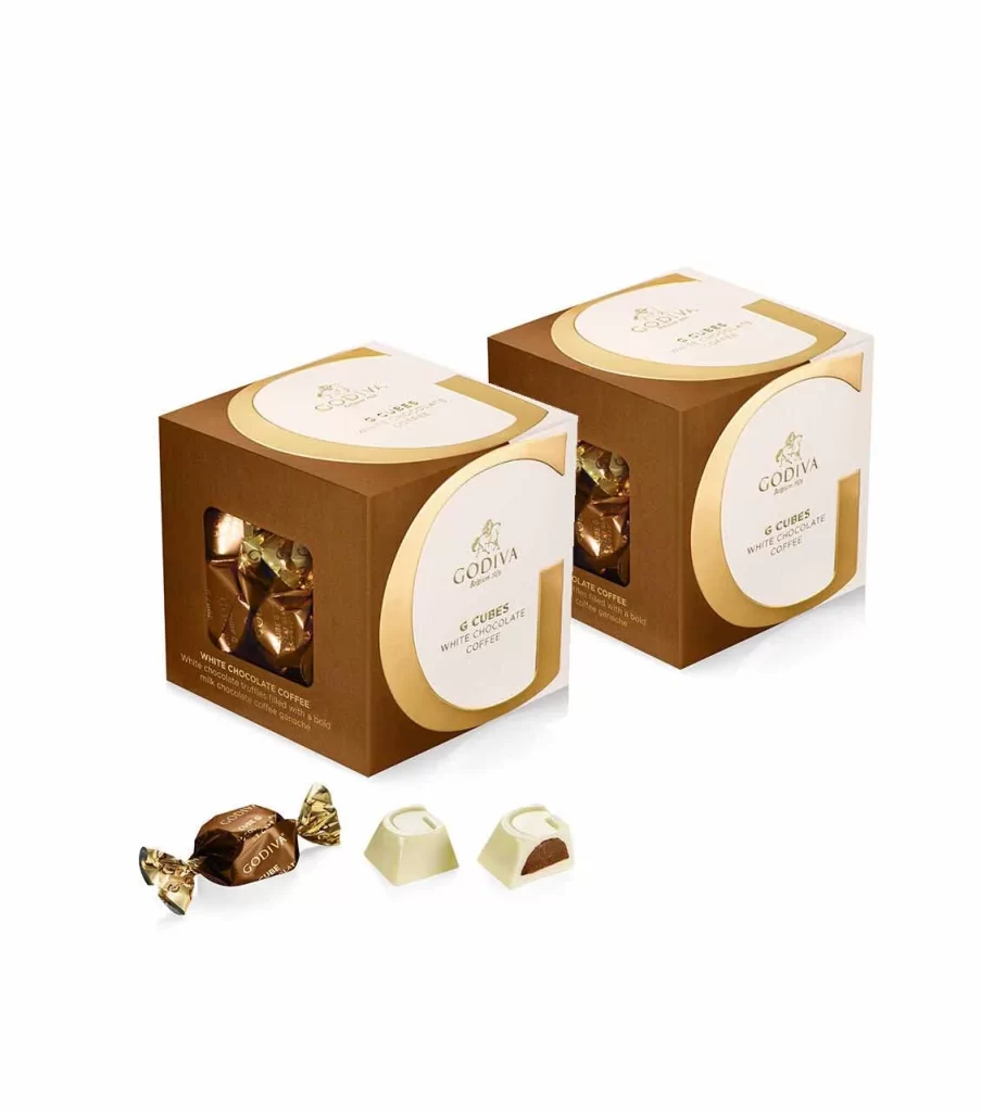 Godiva White Chocolate Coffee G Cube Box Set of 2 22 pcs. each Packaging