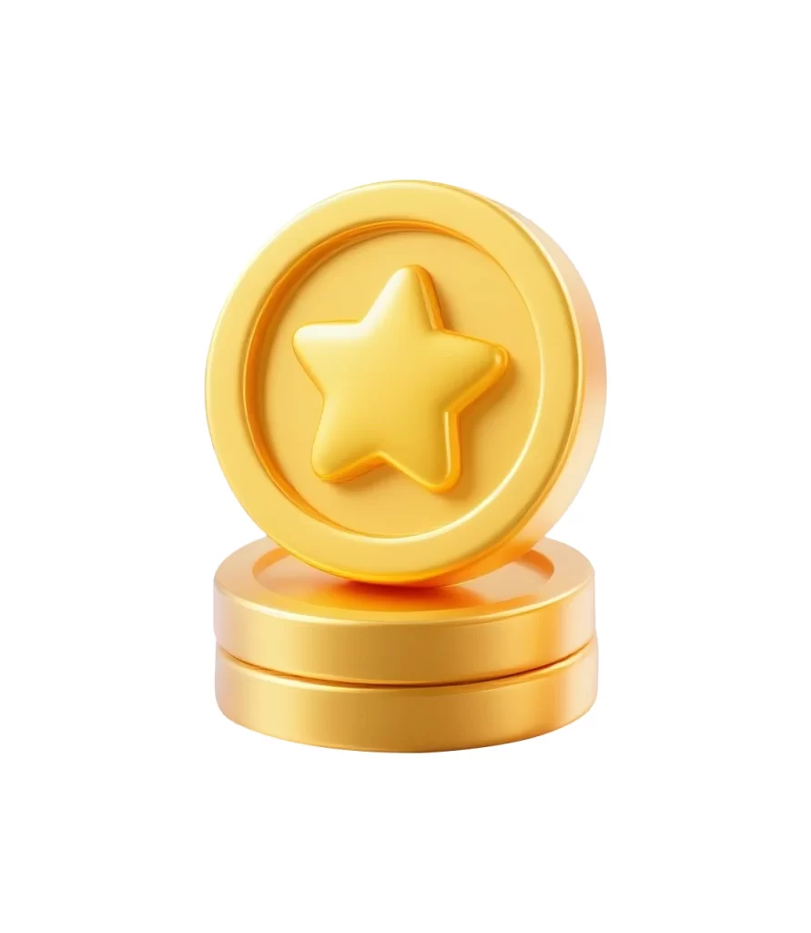 Gold Star Coins Pile 3D Icon