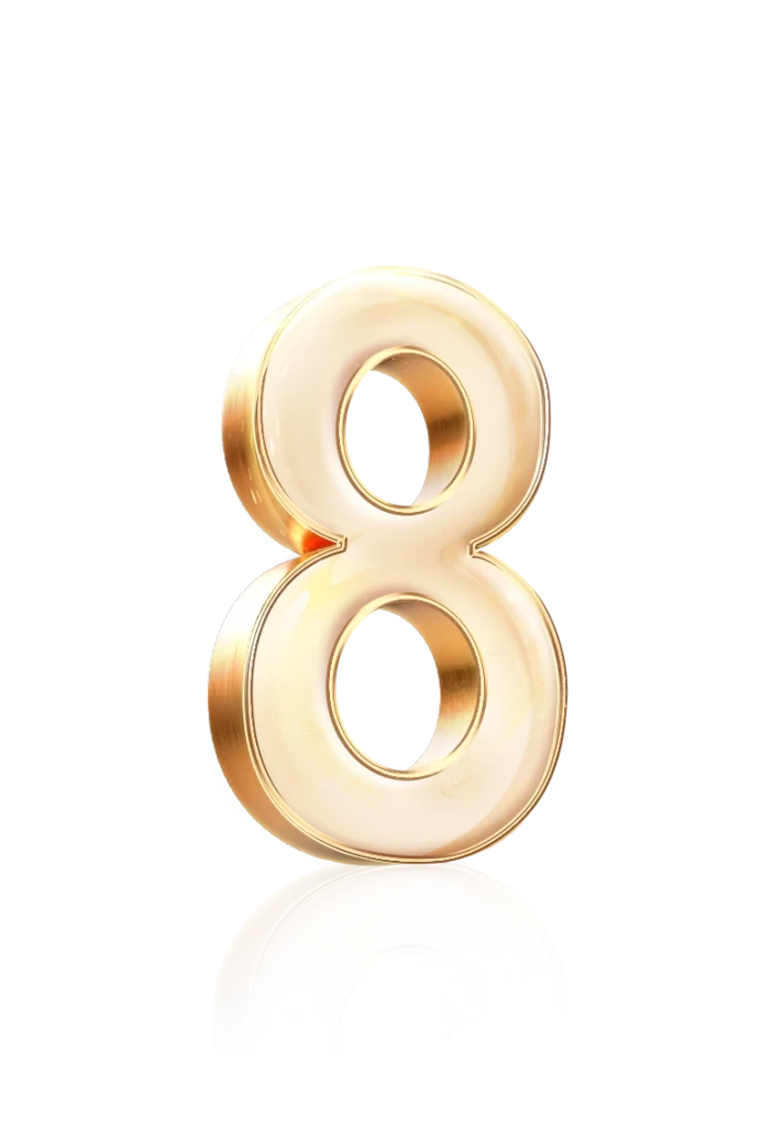 Golden Metallic Number Eight 3D Icon