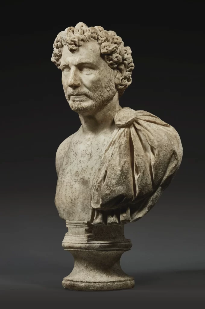 Marble Man Bust Curly Hair Toga