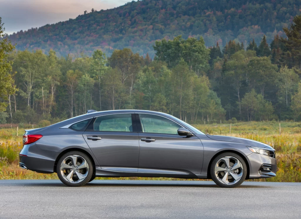 Gray Sedan Rural Road Side View