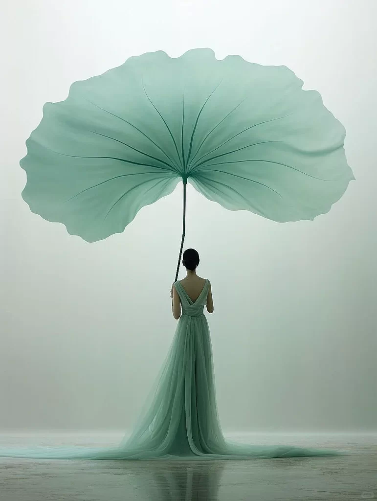 Woman Green Dress Large Leaf