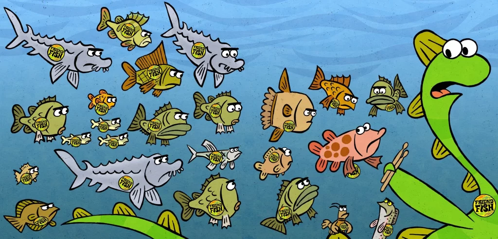 Green Fish Drumsticks Bossy Fish Illustration