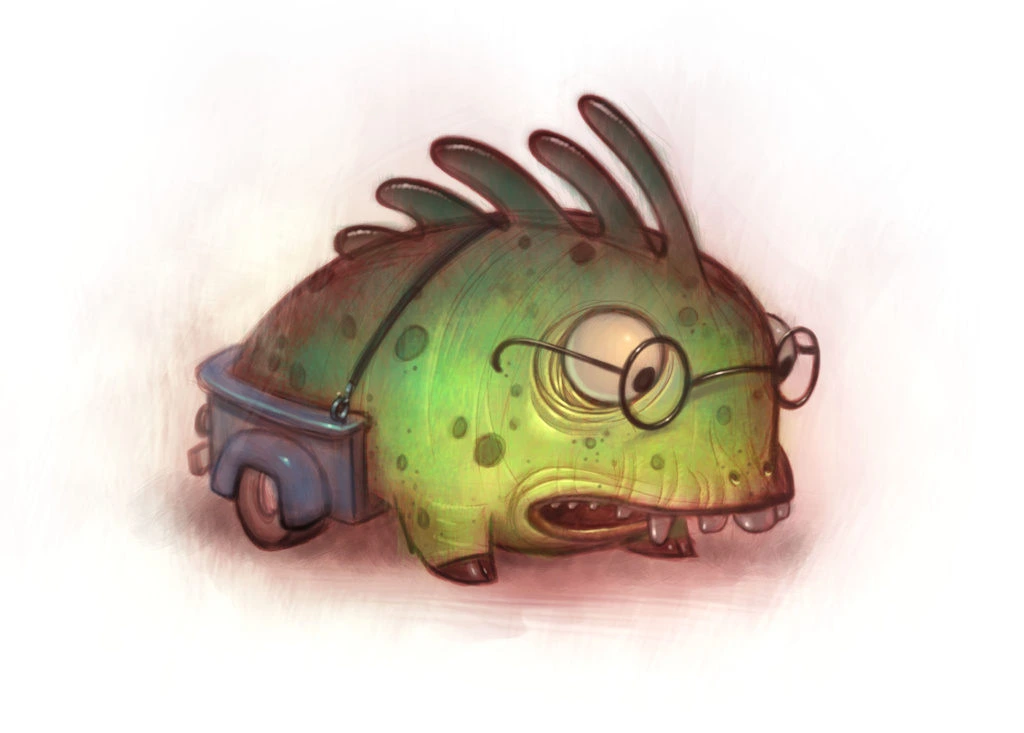 Green Monster With Glasses And Car Illustration