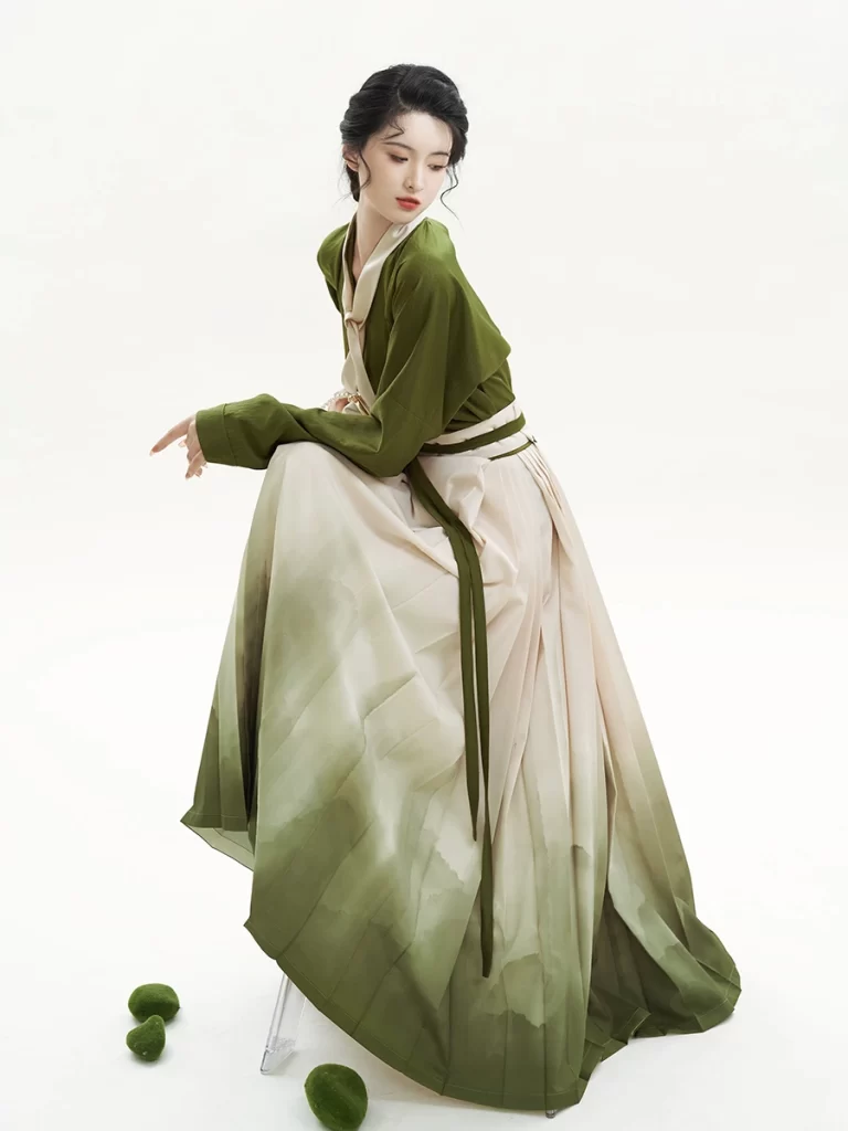 Woman Green Hanfu Studio Portrait