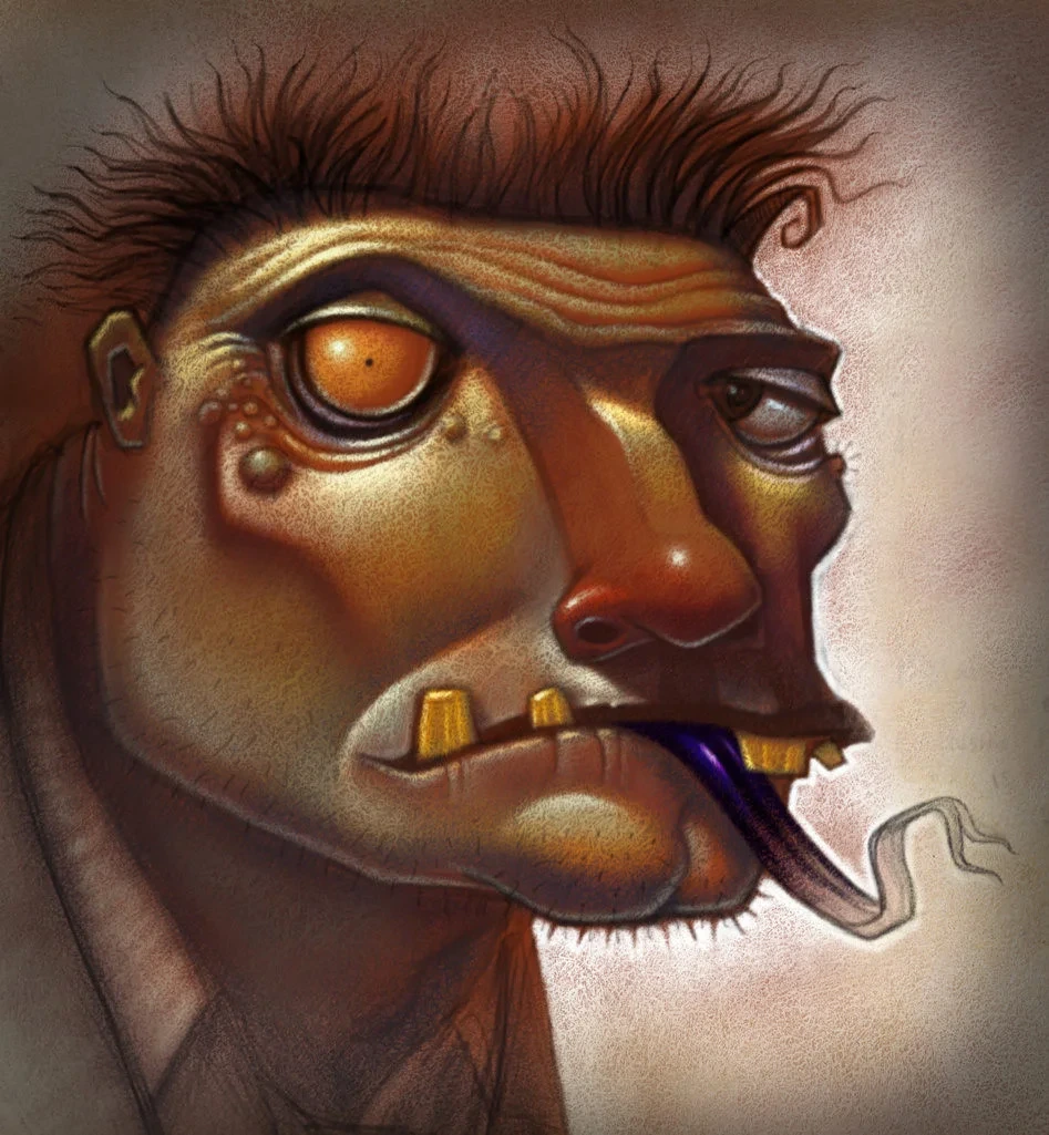 Grotesque Monster Face With Purple Tongue Illustration