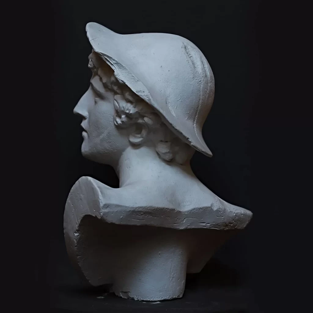 Helmeted Goddess Plaster Bust Profile View