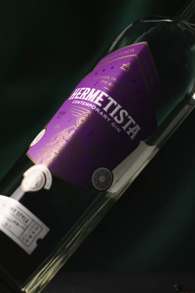Hermetista Gin Bottle Tilted View