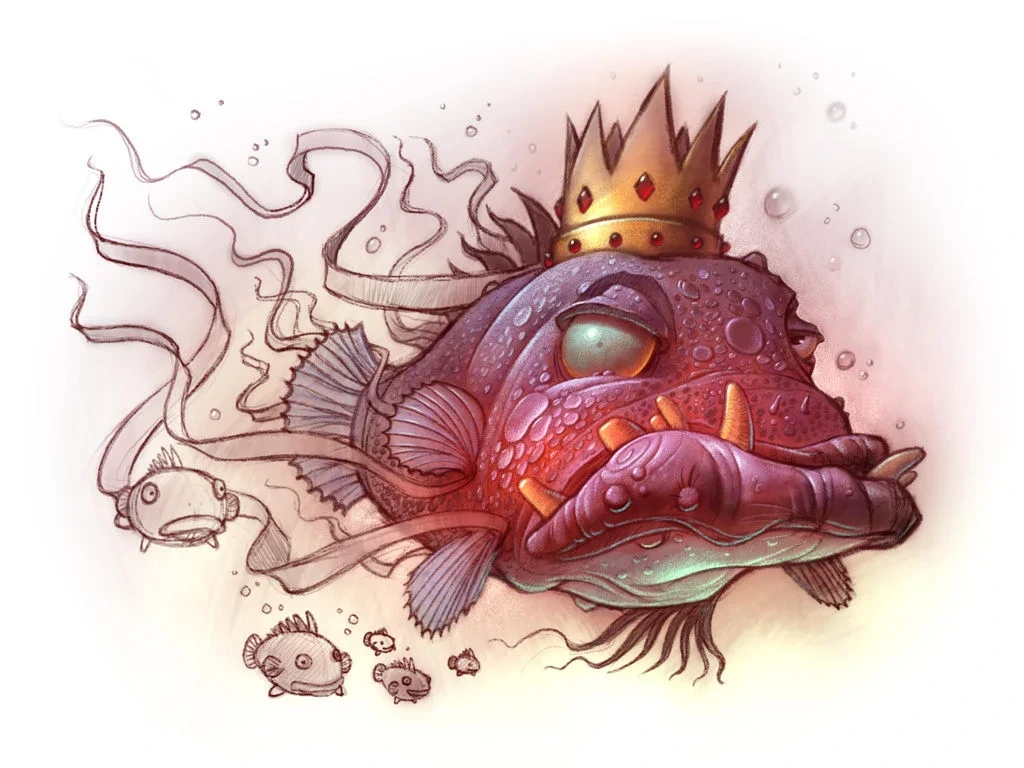 King Fish With Crown Underwater Illustration