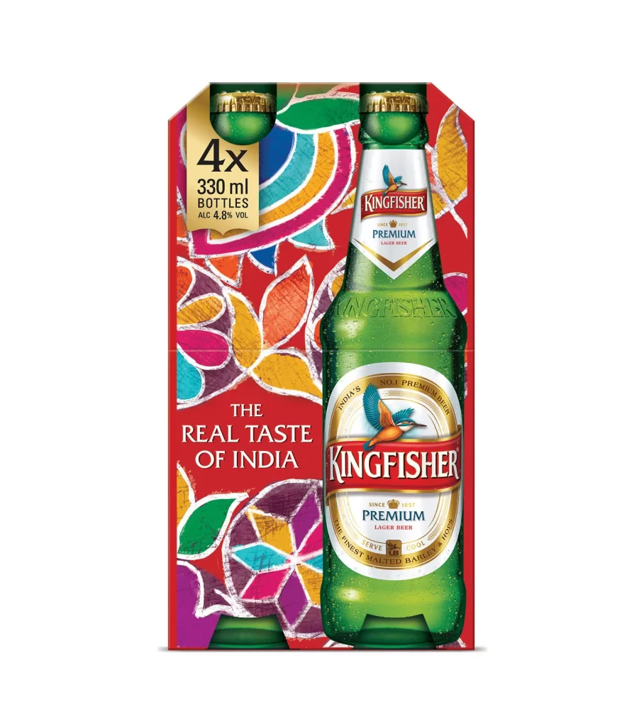 Kingfisher Premium Lager 4 Bottles Carton Packaging