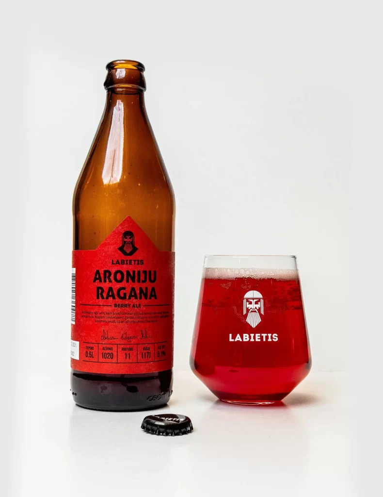 Labietis Aroniju Ragana Beer Bottle and Glass Packaging