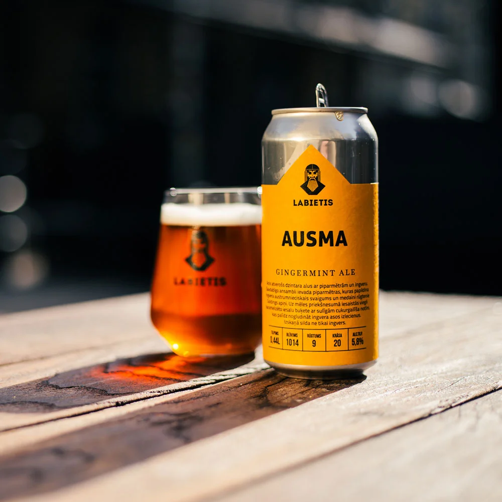 Labietis Ausma Gingermint Ale Beer Can And Glass Packaging