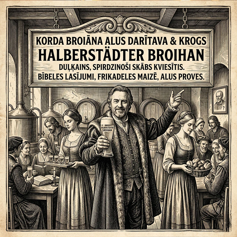 Labietis Halberstadter Broihan Beer Label Tavern Scene