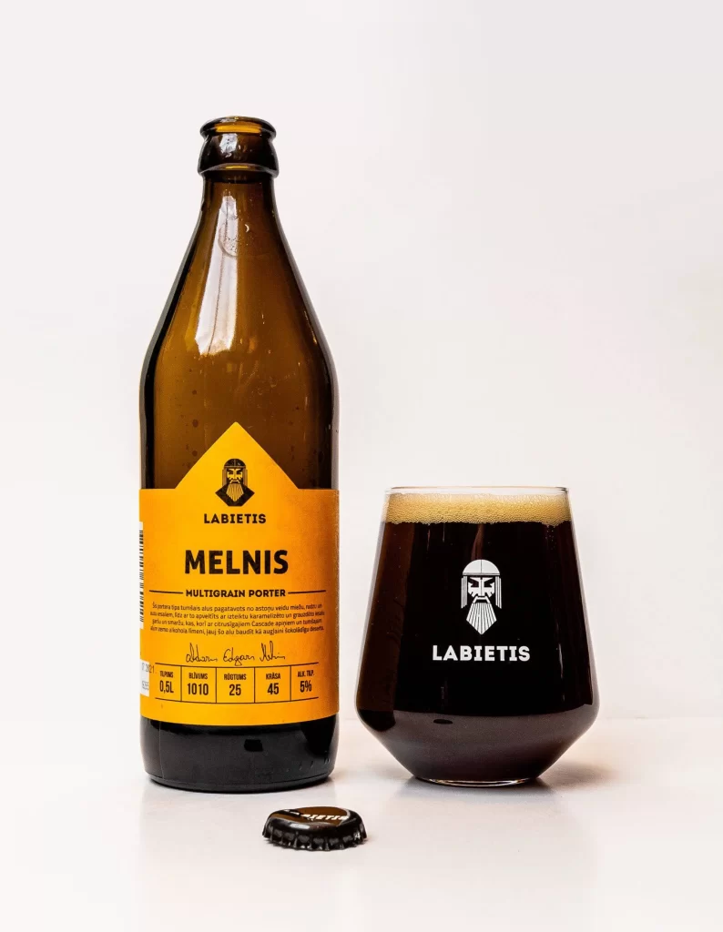 Labietis Melnis Beer Bottle and Glass Packaging