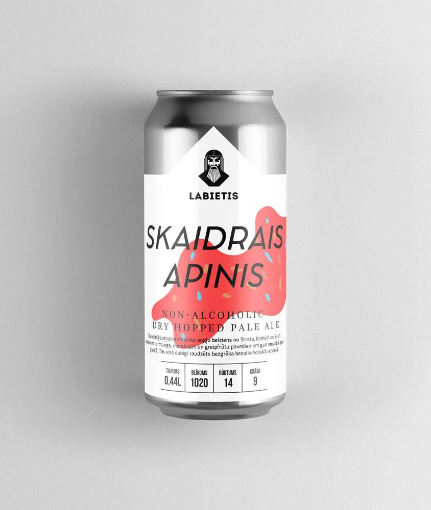 Labietis Skaidrais Apinis Non Alcoholic Beer Can Packaging